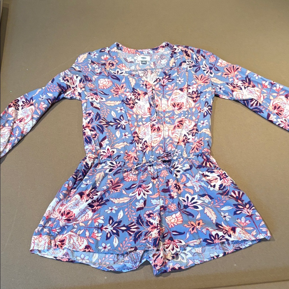 Old Navy Blue Floral Long-Sleeve Romper